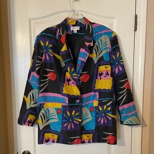 Carol Horn Workshop Vintage 90s 100% Silk Blazer Jacket Size L Abstract Artsy
